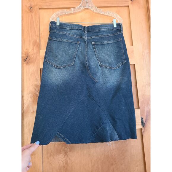 Reworked Upcycled Denim Skirt Patchwork Ruffle Sz 12 Knee Length Modest Boho L - Picture 2 of 5